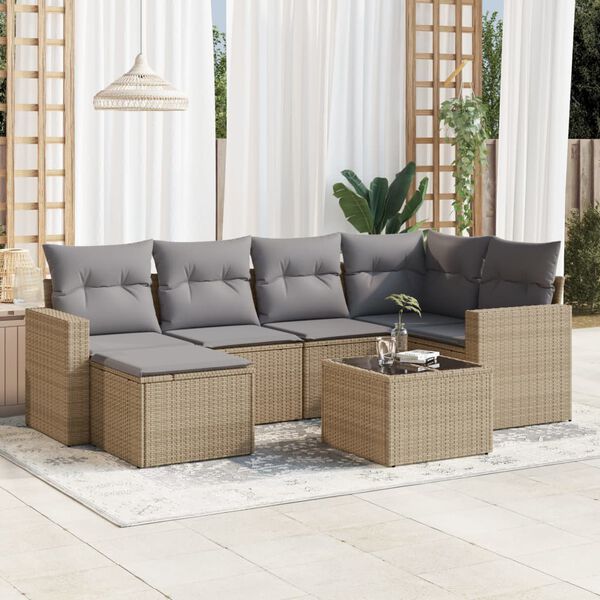 vidaXL Garden Sofa Set Beige Poly Rattan Large UV-resistant materials