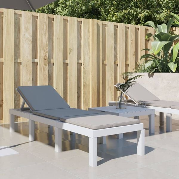 vidaXL Sun Lounger White Polypropylene Standard Adjustable Armrests
