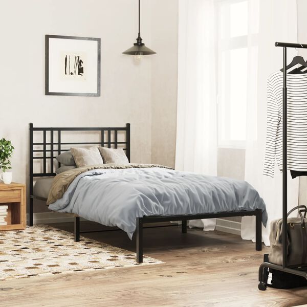 vidaXL Bed Frame Black Powder-Coated Steel Single Bed Frame