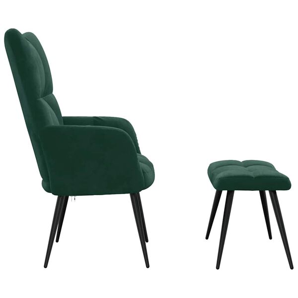 vidaXL Relaxing Chair With Stool Dark Green Velvet (100% polyester)