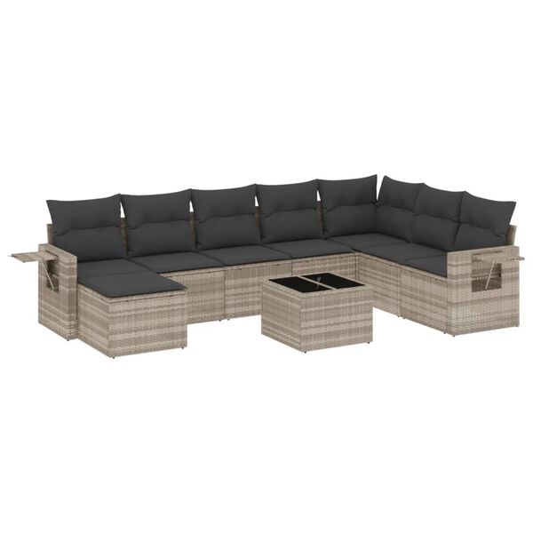 vidaXL Garden Sofa Set Light Grey PE Rattan Large Modular