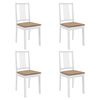 vidaXL Dining Chair Set of 4 White and Cream Solid Wood and Polyester