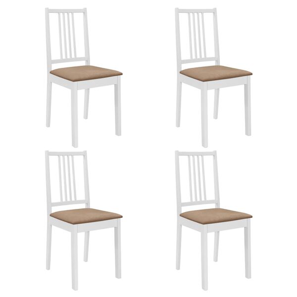 vidaXL Dining Chair Set of 4 White and Cream Solid Wood and Polyester