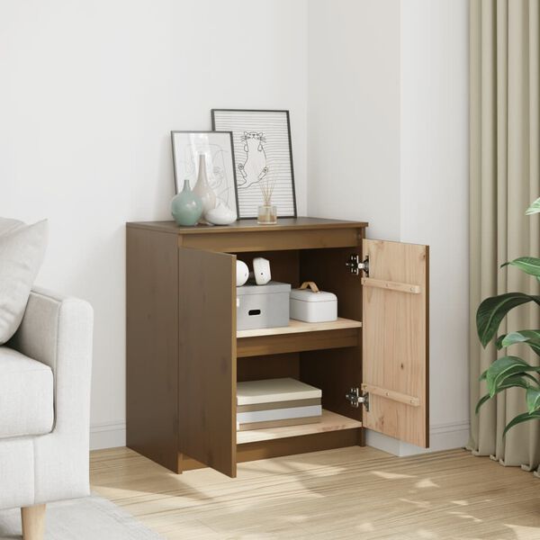 vidaXL Side Cabinet Honey Brown Solid Pinewood Compact Side Cabinet