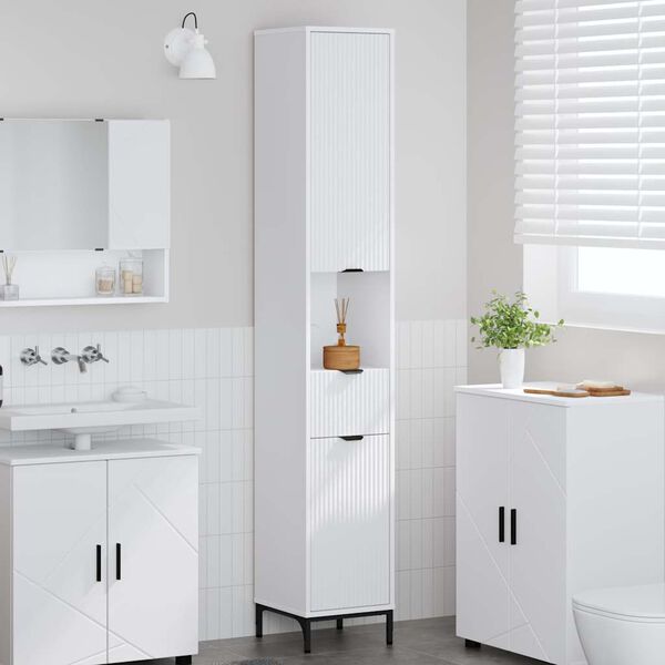 vidaXL Bathroom Cabinet with Drawer White 12.40 x 12.99 x 74.80 in