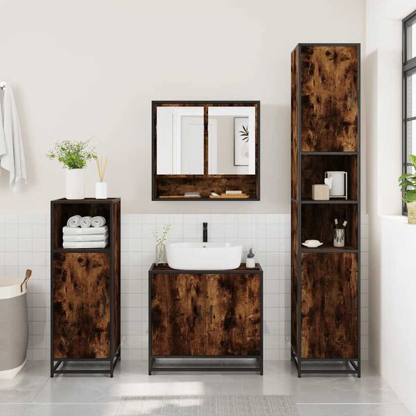 vidaXL Bathroom Furniture Set Smoked Oak Engineered wood, Metal, Glass