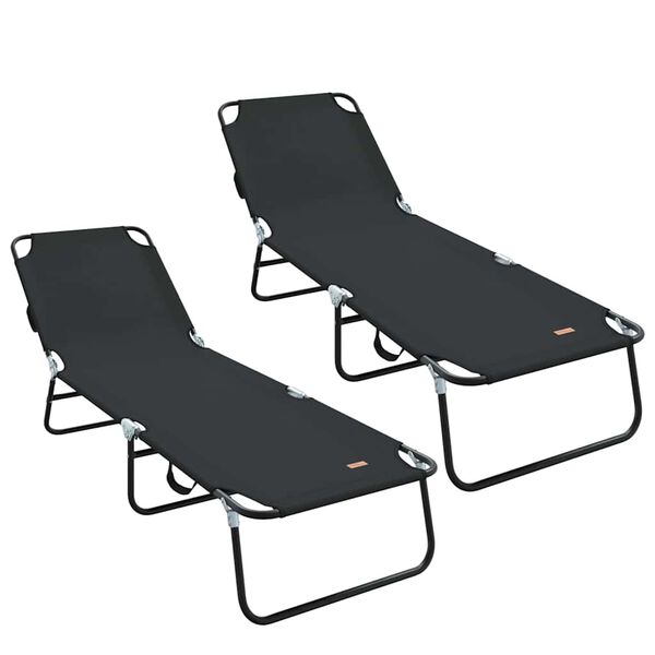 vidaXL Folding Sun Lounger Folding 2 pcs Black 56 x 189 x 87cm fabric