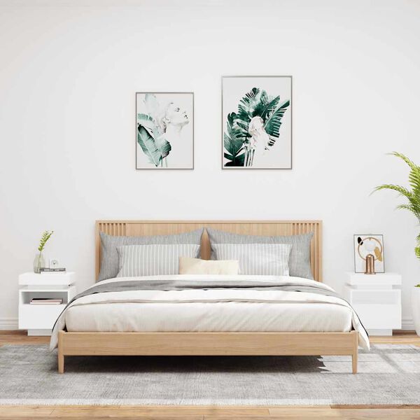 vidaXL Bedside Cabinet Set of 2 White Engineered Wood Medium