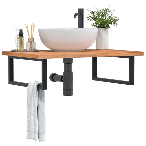 vidaXL Basin Shelf Beech Wood, Black Solid Beech Wood, Lacquered, Steel