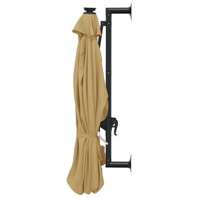 vidaXL Wall-mounted Parasol with LEDs and Metal Pole 118.1" Taupe