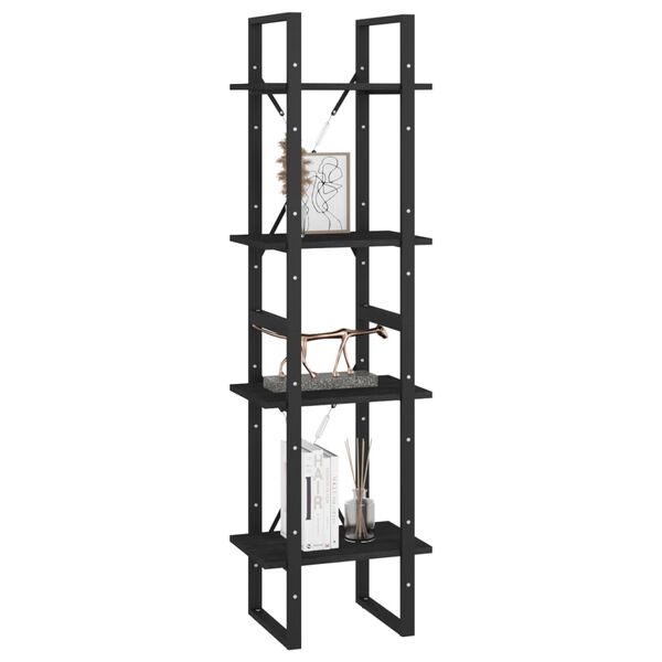 vidaXL Book Cabinet Black Solid pine wood, metal Extra Tall Book Cabinet