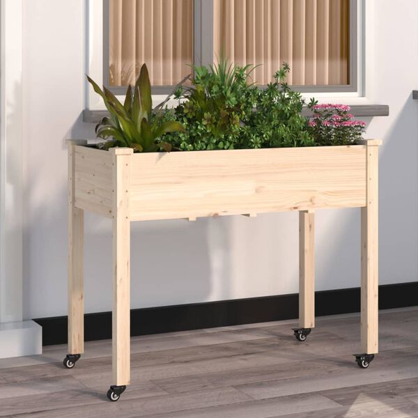vidaXL Planter Natural wood Solid fir wood, non-woven fabric, iron Medium