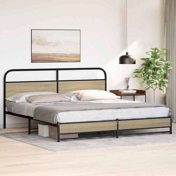 vidaXL Bed Frame Sonoma Oak Steel Super King Bed Frame Rectangular