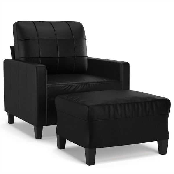 vidaXL Sofa Chair With Footstool Black Faux leather, metal, plywood Single