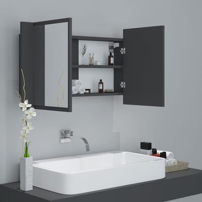 vidaXL LED Bathroom Mirror Cabinet Gray 31.5"x4.7"x17.7"