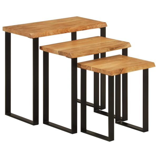 vidaXL Nesting Table Natural wood and black