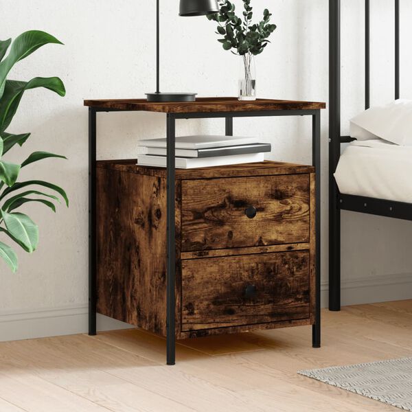 vidaXL Bedside Cabinet Smoked oak Engineered wood, Iron Standard