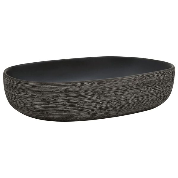 vidaXL Countertop Basin Grey and Black Oval 23.2x15.7x5.5" Ceramic