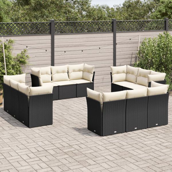 vidaXL Garden Sofa Set Black, Cream White