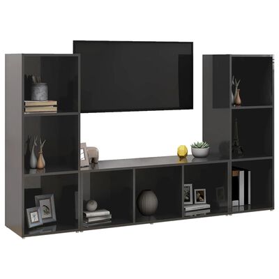 vidaXL TV Cabinets 3 pcs High Gloss Gray 42.1"x14"x15" Chipboard