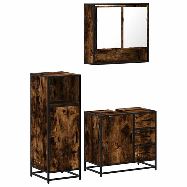 vidaXL Bathroom Furniture Set Smoked Oak Engineered wood, metal, glass