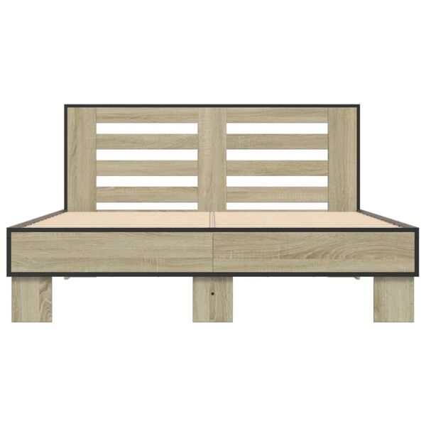 vidaXL Bed Frame Sonoma Oak Engineered wood and metal with plywood slats