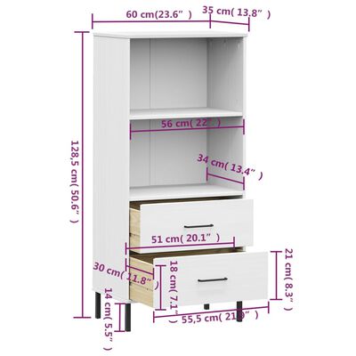 vidaXL Bookcase with 2 Drawers White 23.6"x13.8"x50.6" Solid Wood OSLO