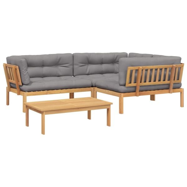 vidaXL Pallet Sofa Set Grey Solid Acacia wood, Polyester Medium Modular