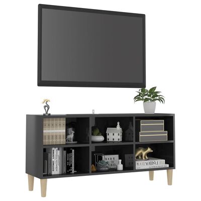 vidaXL TV Cabinet with Solid Wood Legs High Gloss Gray 40.7"x11.8"x19.7"