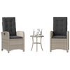 vidaXL 3 Piece Bistro Set with Cushions Light Gray Poly Rattan