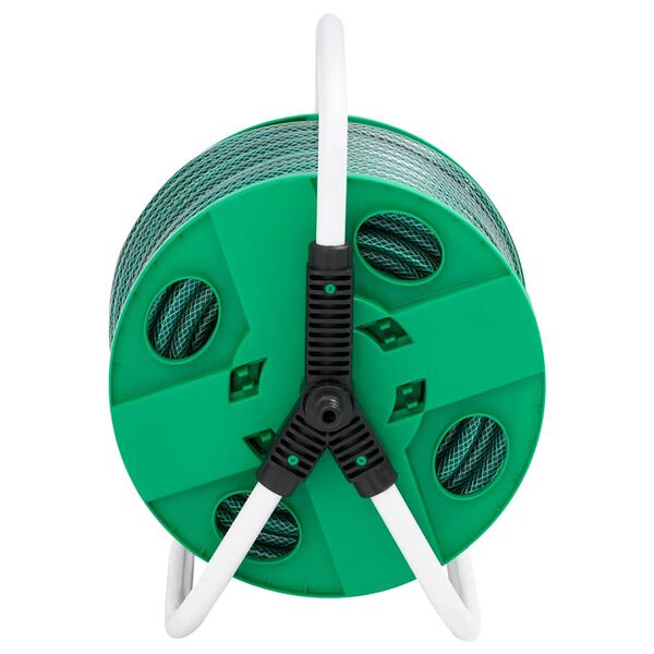 vidaXL Free Standing Green Hose Reel with Hose Fitting Set 0,5" 98.4 ' PVC