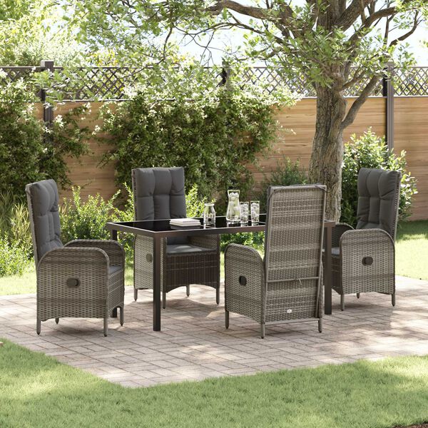 vidaXL Garden Dining Set with Cushion 5 pcs Grey Poly Rattan