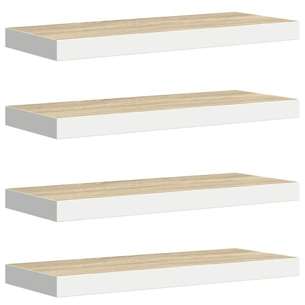 vidaXL Wall Shelf Set of 4 Oak and White Honeycomb MDF, Metal Standard