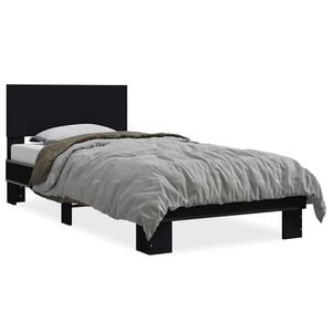 vidaXL Bed Frame Black Engineered Wood, Metal Small Twin Bed Frame