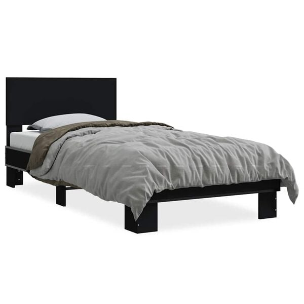 vidaXL Bed Frame Black Engineered Wood, Metal Small Twin Bed Frame