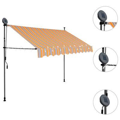 vidaXL Manual Retractable Awning with LED 98.4" Yellow and Blue