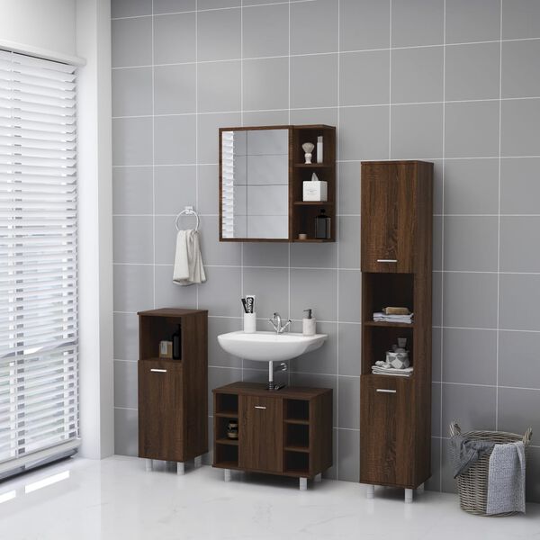 vidaXL Mirror Cabinet Brown oak Engineered wood 24.6 x 8.1 x 25.2 in