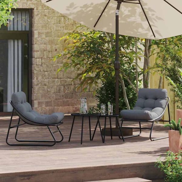 vidaXL Garden Furniture with Cushion 2 pcs Black 60 x 80 x 71cm Metal