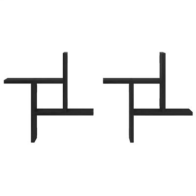 Two black modular wall shelves shown separately side by side
