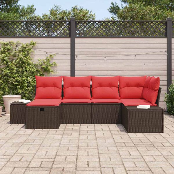 vidaXL Garden Sofa Set with Cushion 6 pcs Brown Poly Rattan