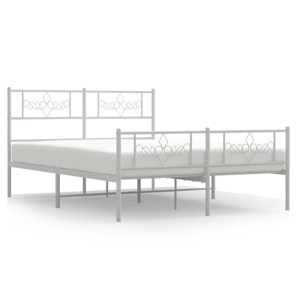vidaXL Bed Frame White Powder-Coated Steel 47.2 x 74.8 in Small Double