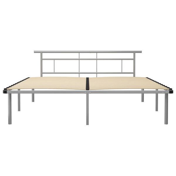 vidaXL Bed Frame Grey Metal, Plywood 78.7 x 78.7 in Modern Bed Frame
