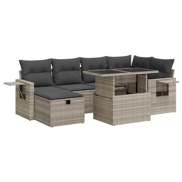 vidaXL Garden Sofa Set Light Grey PE Rattan Large Adjustable Feet