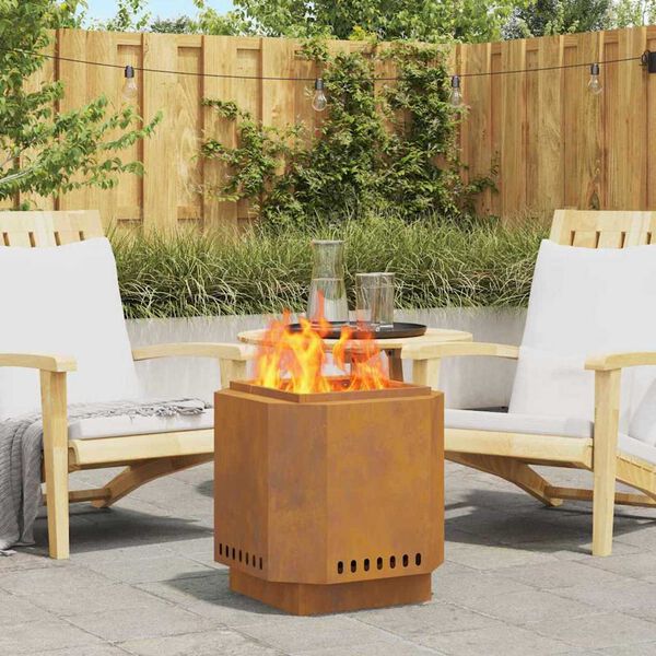 vidaXL Smokeless Fire Pit Brown 18.90 x 18.90 x 20.08 in Steel