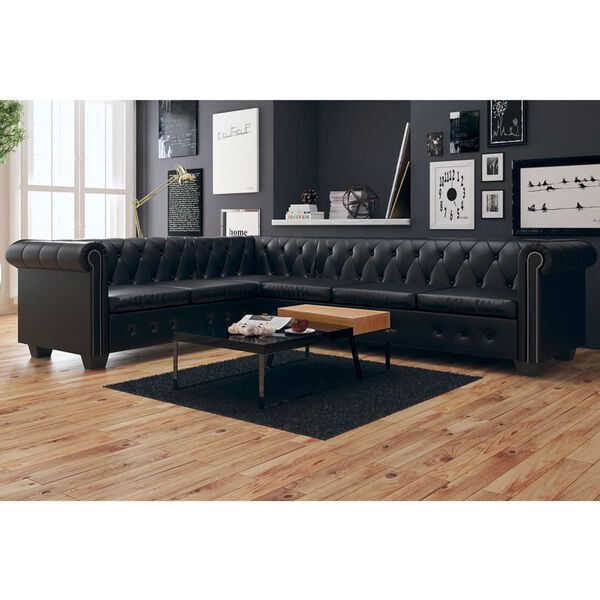 vidaXL Chesterfield Corner Sofa 6-Seater Black Faux Leather
