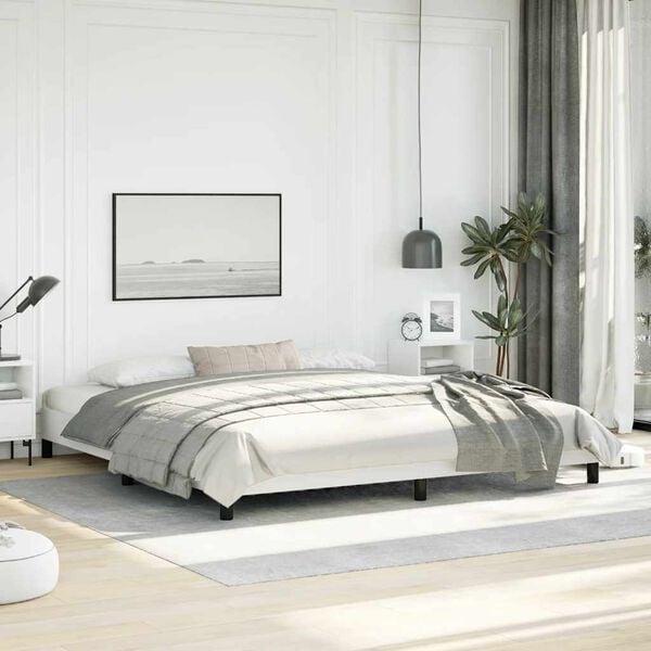 vidaXL Bed Frame White Faux leather, plywood, engineered wood King