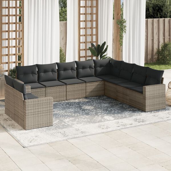 vidaXL Garden Sofa Set Gray PE rattan, Powder-coated steel Large Modular