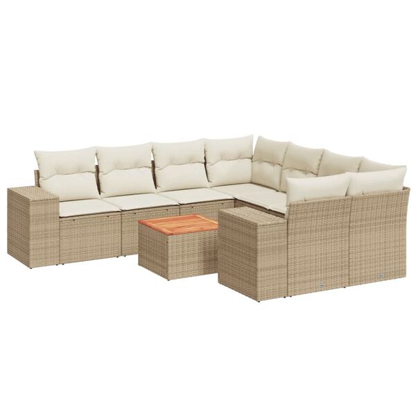 vidaXL Garden Sofa Set Beige PE Rattan, Powder-Coated Steel, Acacia Wood
