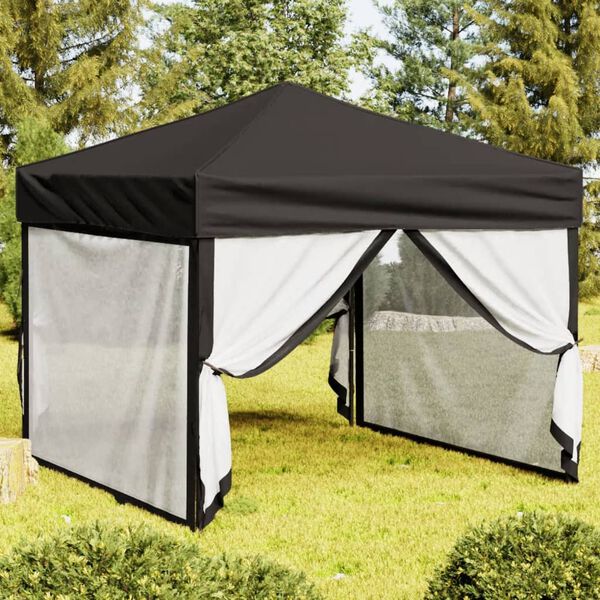 vidaXL Folding Party Tent with Sidewalls Black 9.8'x9.8'