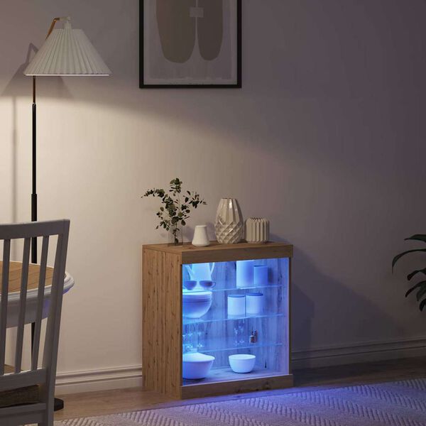 vidaXL LED Sideboard Artisan Oak 23.82 x 14.57 x 26.38 in